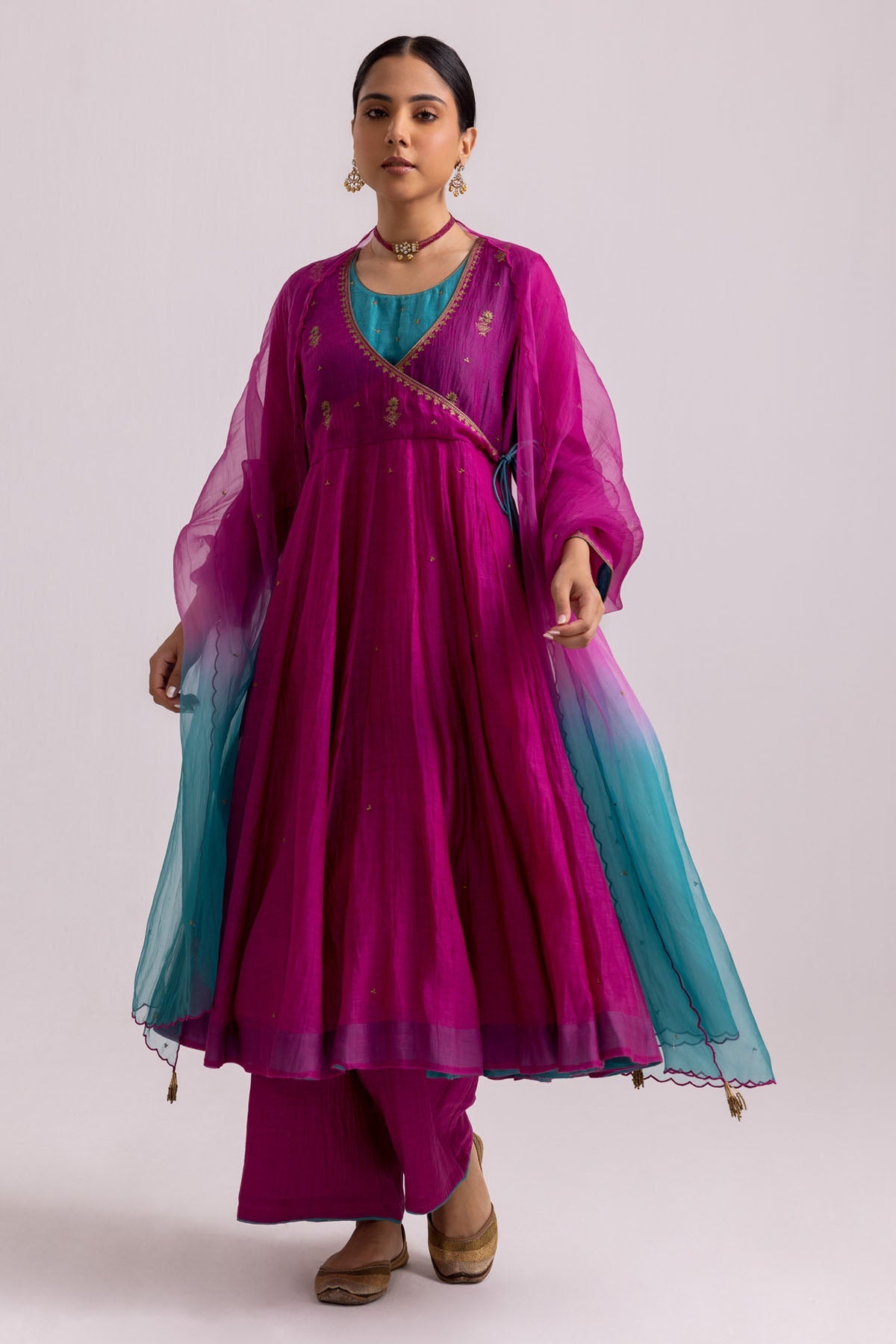 Buy Designer Pink Sequins Work Anarkali Set Online at ScrollnShops